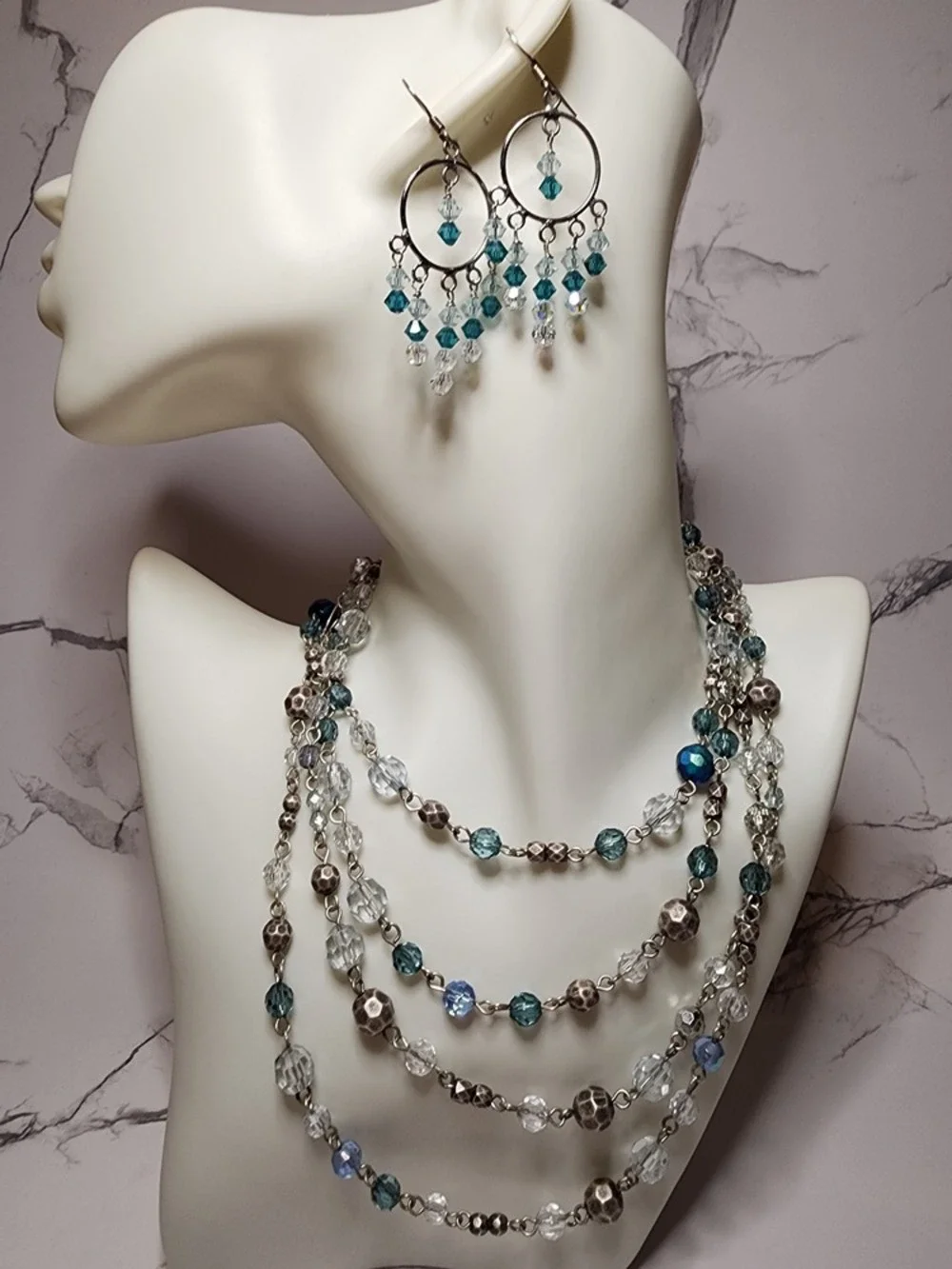 Premier Designs Vintage Long Blue Crystal Necklace Fashion Jewelry
